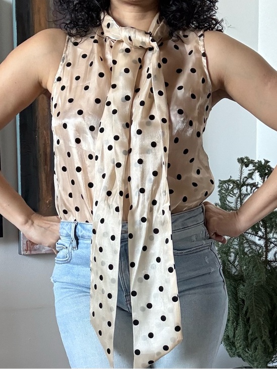 Rachel Zoe Tops - Rachel Zoe Cream Polka Dot Tie-Neck Sleeveless